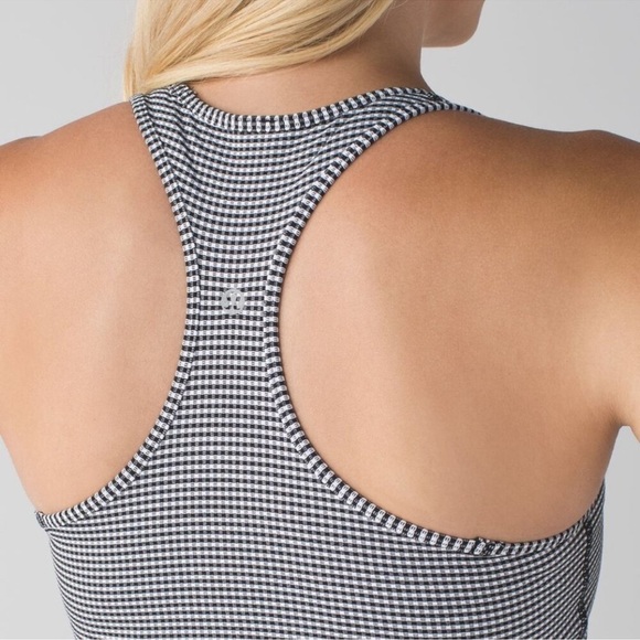 Lululemon Cool Racerback Gingham Racerback Lyon Tank Top. Black/White Size 8 - Picture 2 of 9